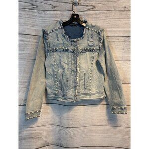Generation Love Distressed Denim Jacket With Pearl Embellishments